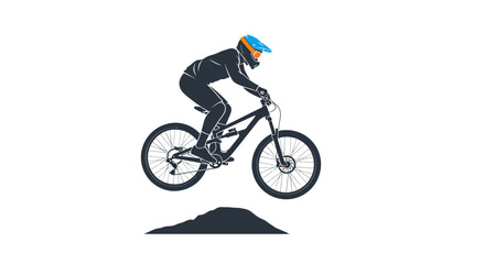 Mountain biker in full gear performing a jump on a downhill bike. © Roti