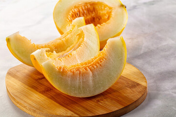Ripe sweet juicy melon with slices