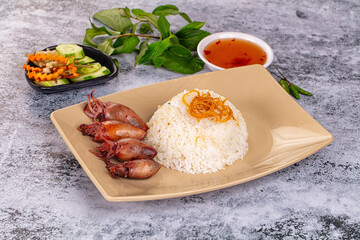 Tasty baby swuid with rice