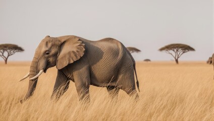 African elephant in golden savanna