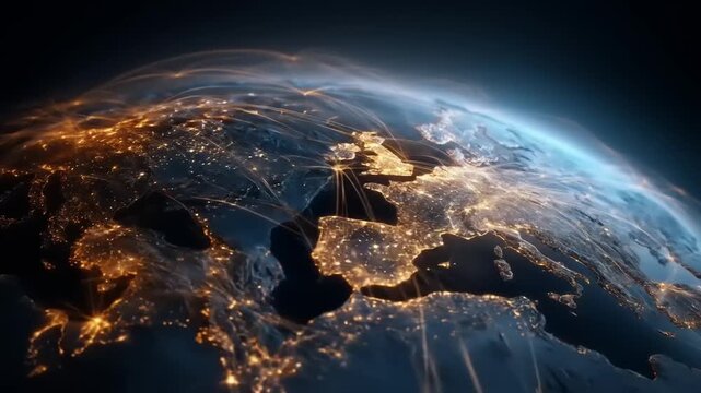 Abstract digital globe with glowing lights and network connections