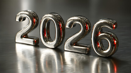 Metallic year 2026 numerals