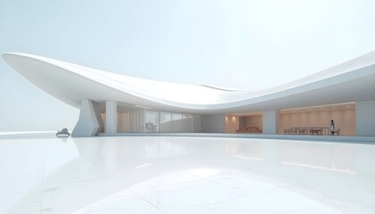 Cantilevered White Pavilion Extending Elegantly Over An Open Minimal Plaza