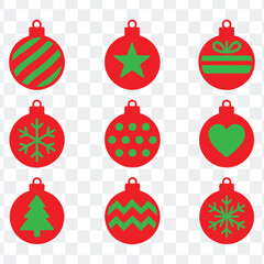 A large collection of colorful vector Christmas balls with various patterns for holiday designs and decoration.