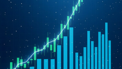Abstract business graph with blue arrow showing market growth and financial success