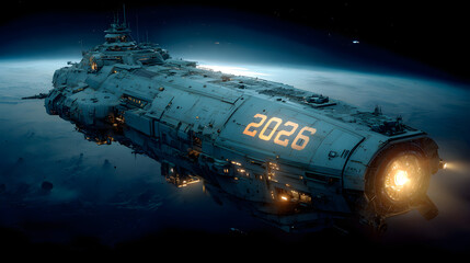 Futuristic spaceship in orbit