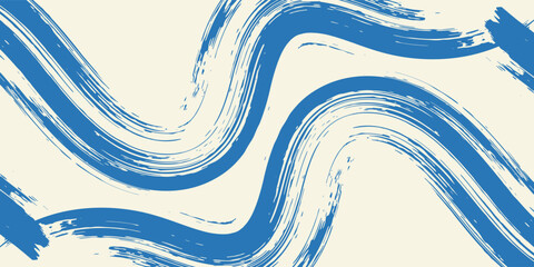 Grunge grainy blue brush stroke with spray texture. Hand drawn distress damaged vintage banner with zigzag bold line. Rough thick brush stroke texture. Spray paint effect vector background.