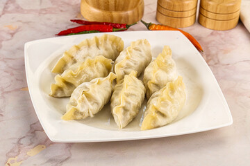 Japanese steamed Gyoza stuffed dumplings