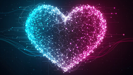 Futuristic Valentine Love Concept with Digital Network Connections