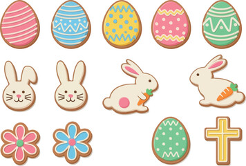 Easter Cookies Festive Baked Treats with Eggs, Bunnies, Flowers, and a Cross