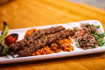 Turkish adana kebab with vegetables