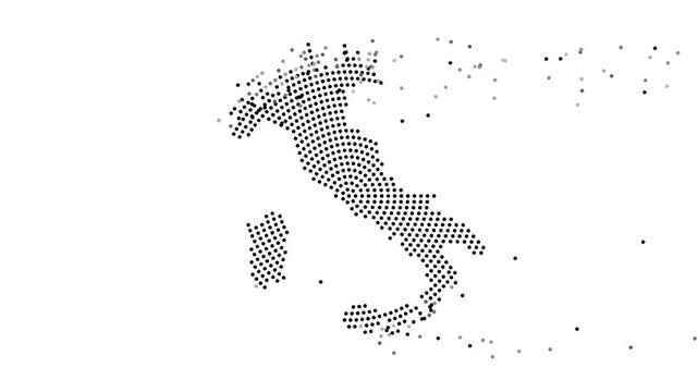 Italy Map Forming from Flying Dots in Gray to Black
