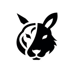 Obraz premium Stylized Tiger Face Blended with Rabbit Face in Modern Animal Concept Art Vector illustration