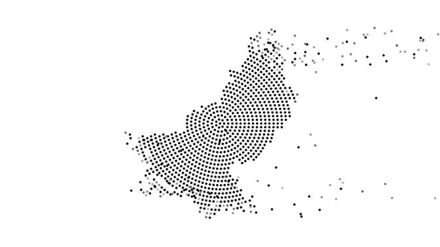 Pakistan Map Forming from Flying Dots in Gray to Black