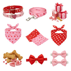 Cute Valentine Accessories Set with Hearts Bows Gifts and Pet Items