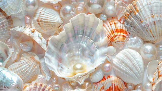 Video Close-up view of shells and pearls arranged on a table, great for interior design or jewelry