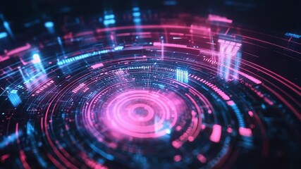 Digital data processing with glowing neon circles - Powered by Adobe