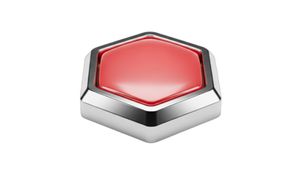 Red Hexagon Button Isolated on White Background