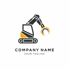 Modern Excavator Machine Logo Design Vector.