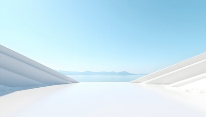 Clean Blue Sky Framing A Minimal Architectural Landscape Of Pure Geometry