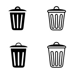 Vector black trash can icons set, Black illustration isolated for graphic and web design.