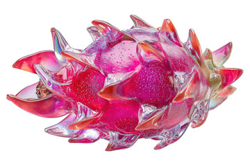 Vibrant crystal glass dragon fruit with spiked surface and translucent pink texture