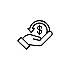 cashback icon in line style, return money vector isolated on white background, money cashback business concept,
