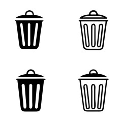Vector black trash can icons set, Black illustration isolated for graphic and web design.
