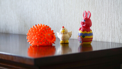 Colorful Toy Figures Small Plastic Toys Still Life. 
Children’s Toys Minimal Interior Scene