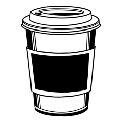  Takeaway Coffee Cup with Lid and Circular Label — Minimal Continuous Line Vector Illustration
