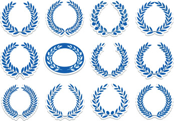 Blue Laurel Wreaths Collection Vector Set of Victory Symbols