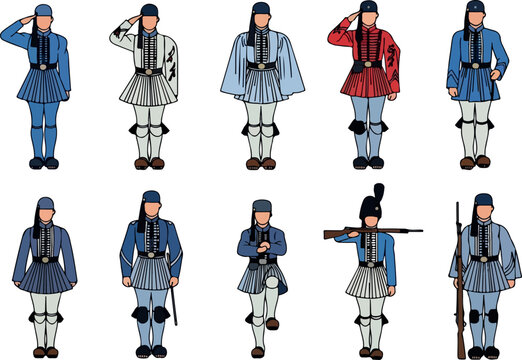 Collection of Evzones Uniforms Traditional Greek Presidential Guard Attire