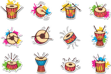 Colorful Drum Set Stickers Musical Instrument Icons for Percussion Lovers