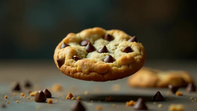 Video A delicious-looking chocolate chip cookie, perfect for snacking or baking