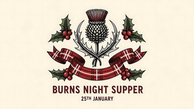 Burns night supper emblem with thistle and tartan