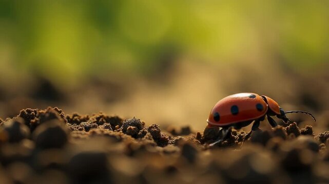 Video A ladybug sits on top of a pile of dirt, ready to start its journey