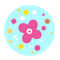 Cute flower in bubble icon, ideal for spring, garden parties, or illustrating colorful, playful, and whimsical celebration visuals.