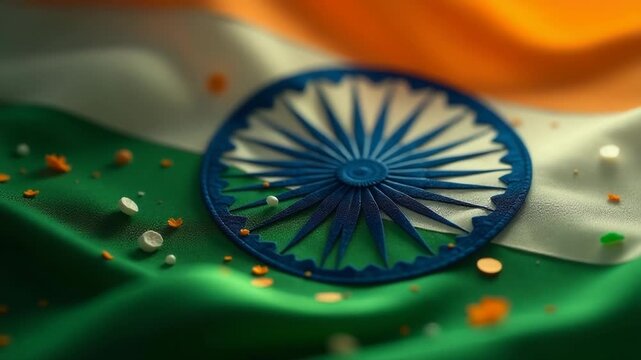 Video A close-up shot of a flag with colorful confetti surrounding it, perfect for celebrations and parties