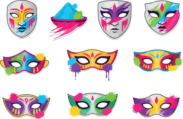 Colorful Masks with Paint Splatters for Celebrations and Festive Events