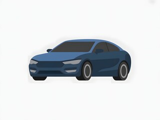 A modern blue sedan car in a flat minimalist illustration style on a plain background