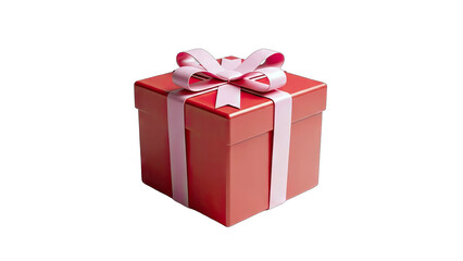 Obraz premium Red Gift Box with Pink Ribbon and Bow on White Background