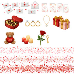 Valentine Mega Elements Bundle PNG – Gifts Chocolates Rings Teddy Rose Candles and Love Decorations Isolated on Transparent Background