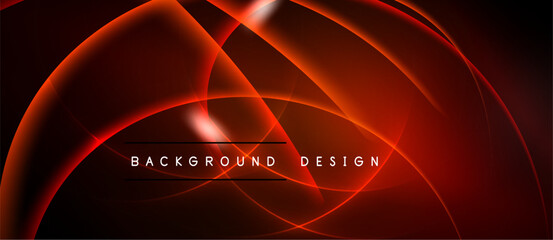 Abstract red design features flowing curves, dynamic lines. Dark background enhances vibrant glow, modern aesthetic. Simple text reads background design.