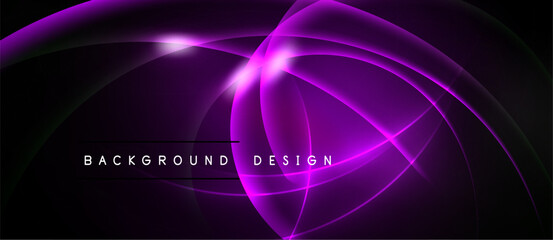 Abstract purple waves, glowing lines create dynamic background. Dark space emphasizes bright curves, modern design element.