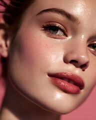 Naklejka premium Cyber inspired glowing texture along jawline smooth gentle tone