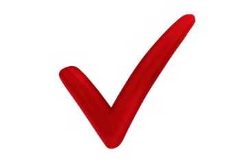 Red check mark completing successfully, indicating approval, confirmation, and accepted agreements on transparent background