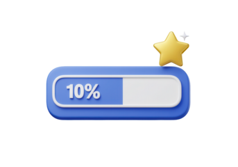 A 3D icon of a progress icon with a percentage, representing a completion rate and a progress bar, with a star for a high percentage.