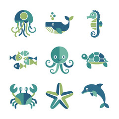 Obraz premium Sea Creatures With Geometric Organic Shapes And Oceanic Color Palette