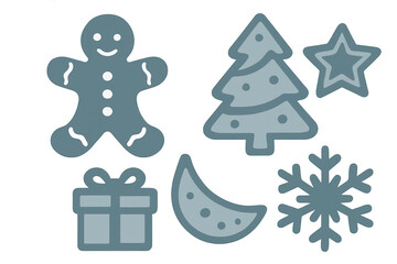 Set of festive seasonal illustrations including typical holiday symbols, perfect for winter and greeting card designs. Transparent background