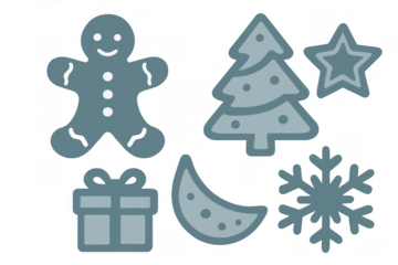 Set of festive seasonal illustrations including typical holiday symbols, perfect for winter and greeting card designs. Transparent background